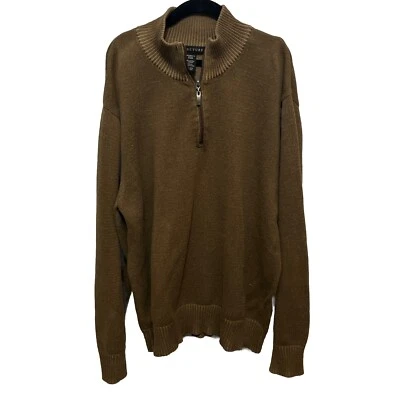 Structure 1/4 Zip Mock Neck Long Sleeve 100% Cotton Olive Sweater, XXL 47-48 - Image 1 of 4