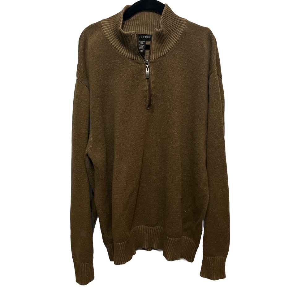 Structure 1/4 Zip Mock Neck Long Sleeve 100% Cotton Olive Sweater, XXL 47-48 - Image 1 of 4