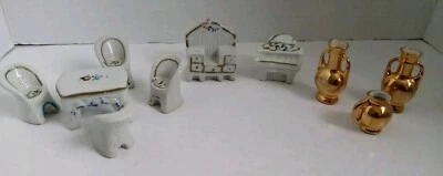 Vintage Dollhouse Furniture & Accessories Lot Porcelain Japan &  Ceramic Urns - Image 1 of 4