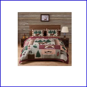 Queen Size Moose Lodge Quilt Set - Perfect for Cabin Decor, Machine Washable - Picture 1 of 10