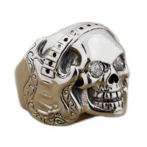 White CZ Eyes 925 Sterling Silver Guitar Music Skull Ring Biker Jewelry 9D009D - Picture 1 of 24