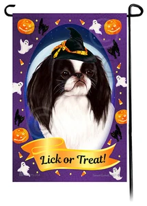 Halloween Garden Flag - Black and White Japanese Chin - Bild 1 von 1