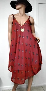 NEW Royal Paisley Red Women Sundress One Size fits All Flowy Loose Oversized - Picture 1 of 24