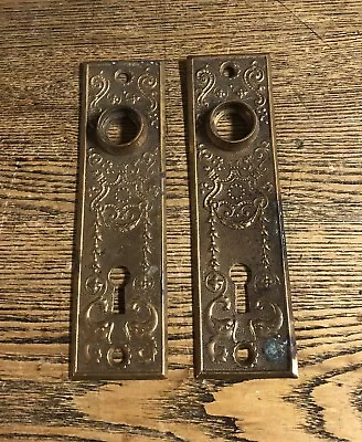 Pair Antique Ornate Pressed Brass Door Plates • 34$