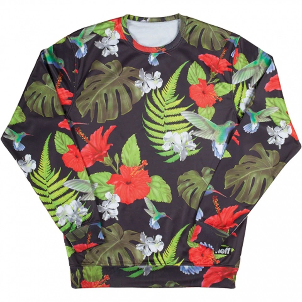 Neff Mens Floral Day Crew Pullover Sweatshirt Large Black /Tropical Floral Print - Image 1 of 1
