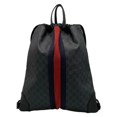 正品 GUCCI GG Supreme 抽绳背包 473872 深灰色 深海军蓝 多 PVC — 第 1/4 张图片