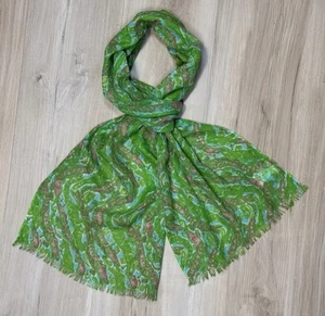 Lilly Pulitzer Silk Cashmere Scarf Lightweight Sheer Green Garden Party 12x72” - Picture 1 of 15