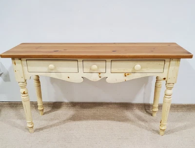 Ethan Allen Farmhouse Pine Sofa Table Side Table 23-9010 672 Antiqued White/Pine - Image 1 of 4