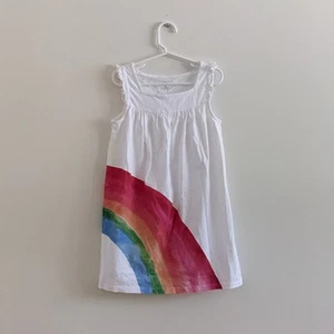 Lands End Girls Sz Small/7-8 White Watercolor Rainbow Flutter Sleeve Dress  - Picture 1 of 6