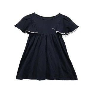 Chloe Guipure Trim Dress Girls 4 Navy Blue Flutter Sleeve School Play Organic  - Picture 1 of 10