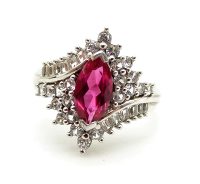 Anillo Marquesa Plata Esterlina Zafiro Rojo/Rubí Zafiro Blanco Talla 7 Foto 1 de 4