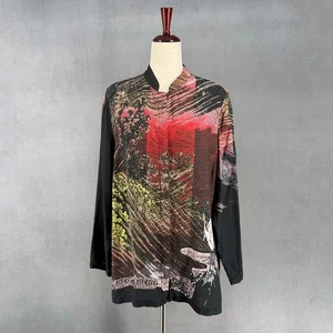 Blusa Kimono Grúas Con Botones Dressori Seda Top 0X Arte Artístico para Usar Lagenlook - Imagen 1 de 14