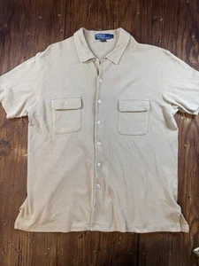 Vintage Polo Ralph Lauren Shirt Men Large Camp Loop Collar Flap Pocket Mesh Tan - Picture 1 of 13
