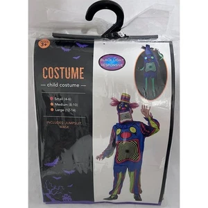 Kids Black Light Responsive Costume Jumpsuit & Mask Multicolor Size S Halloween - Picture 1 of 7