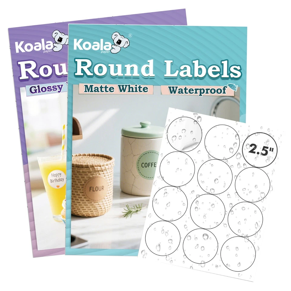 Lot Koala Printable Round Label 2.5", Glossy / Matte Circle Stickers, Waterproof - Image 1 of 2