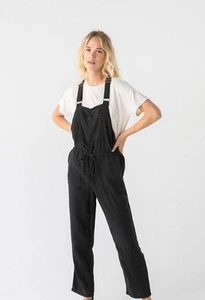 Thread & Supply Overalls Womens Large Jumpsuit Adjustable Waist Tie 100% Lyocell - Picture 1 of 11