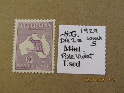 AUSTRALIA SG 108 KANGAROO 9d PALE VIOLET DIE 2b WMK 5/SG No7 WMK - Image 1 of 2