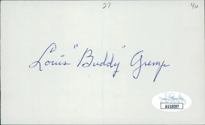 Buddy Gremp Boston Braves Signed 3x5 Index Card JSA Authenticated - Image 1 of 2