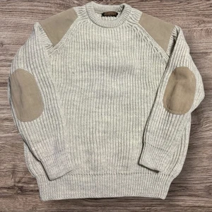 Niffi England 100% wool suede patch thick knit winter fisherman sweater sz L - Picture 1 of 7