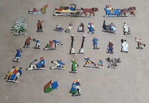 Vintage Lot x 28 antike Hans Heinrichsen Flachblei deutsche Winterfiguren in Box - Bild 1 von 11