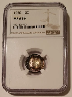 1950 Roosevelt Dime Unc MS67+ NGC Toned - Image 1 of 4