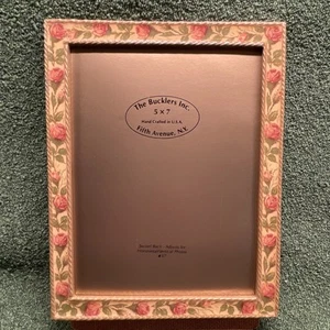 Vintage Bucklers Picture Frame Enamel Gold & Butterscotch Floral Roses 5x7 - Picture 1 of 24