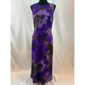 Maxi Vestido Floral Púrpura Vintage Sin Mangas Cuello en V Fluido Vestido de Noche - Imagen 1 de 14