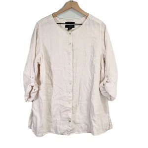 Tahari Linen Blouse Womens 1X European Grown Flax Lagenlook Button Up Shirt - Picture 1 of 7