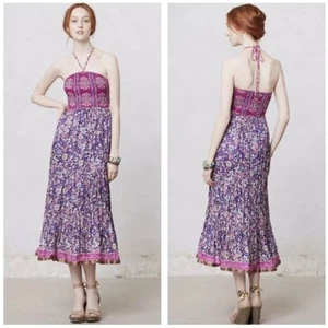 Maeve | Anthropologie Daleka Dress Sundress Halter Tiered Floral Purple Large - Imagen 1 de 11