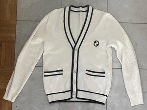 Authentic Gucci Logo Cardigan Cotton/wool white / navy Size XS Made In Italy - Picture 1 of 12