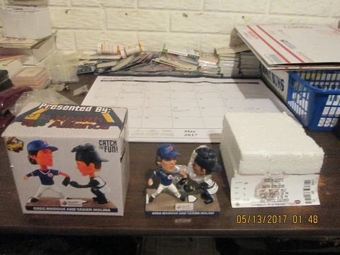 Midwest League Peoria Chiefs SGA NIB 2017 Greg Maddux Yadier Molina Bobblehead Cover