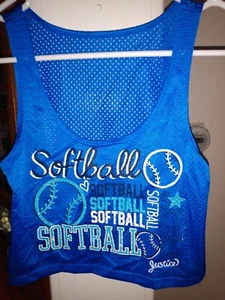 Justice Girls Size 10 Navy Blue Cropped Softball Tank Top Mesh w/ Glitter - Picture 1 of 3