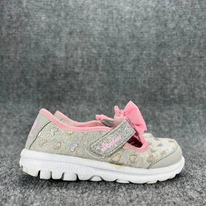 Skechers Toddler Girls Mary Jane Sneakers Size 9 Go Walk Grey Hearts Pink Bow - Picture 1 of 11
