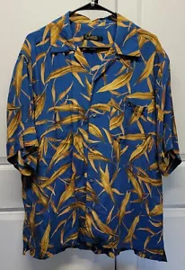Camisa De Colección Luca diMarco Manga Corta Trigo Hoja de Maíz Botón Sedosa Azul Hawaiano - Imagen 1 de 7