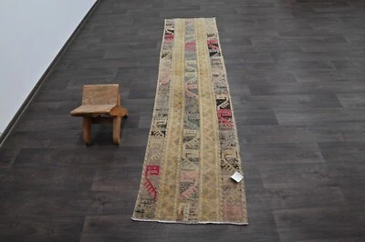 Alfombra de corredor turca vintage 2x8 pies lana anatolia hecha a mano pasillo Oushak BEIGE Foto 1 de 4