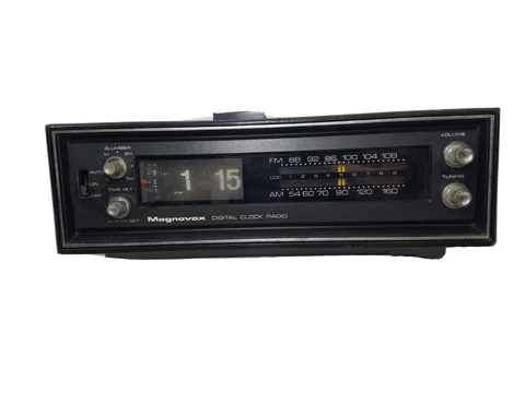 Magnavox Flip Clock Alarm Radio Faux Wood 1R1773  WORKS! Orange Light Cover