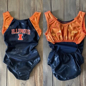 Leotard ginnastica nuovo con etichette University of Illinois blu navy arancione college schiena aperta - Foto 1 di 4