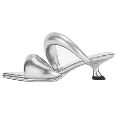 Sandálias de festa sexy chinelos salto gatinho couro biqueira pontiaguda feminino verão novo - Imagem 1 de 4