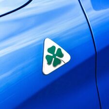 2pcs Alfa Romeo Silver Green Clover Side Fender Stickers Emblems Badges Logo