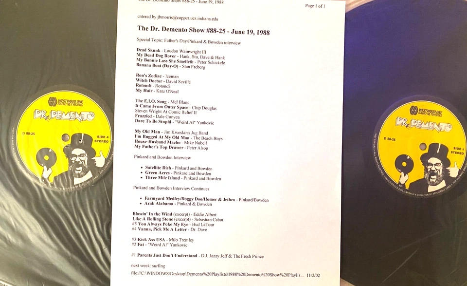 6/19/88 DR DEMENTO INTERVIEWS PINKARD & BOWDEN w/5 TUNES, MEL BLANC,STAN FREBERG - Image 1 of 1