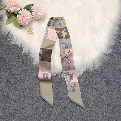 Pure Silk Scarf Ribbon Horses Print Fashion Slim Head Band Neck Tie 85x5cm - Image 1 of 4