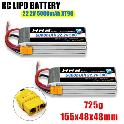 2pcs HRB 6S 22.2V 5000mah 100C Lipo Battery XT90 Plug Soft Case for Heli Drone - Image 1 of 4