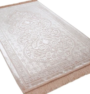 Alfombra de oración de terciopelo islámico turco Modefa Sajadah de lujo felpa rubor rosa - Imagen 1 de 8