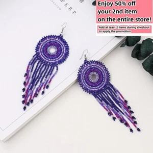 BOHO Semillas Pendientes con Cuentas Flecos Borla Bohemia Colgante Gota Hecho a Mano Joyería - Imagen 1 de 13
