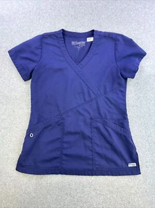 Greys Anatomy Scrub Top Womens Small Blue Short Sleeve V Neck Medical Shirt - Picture 1 of 11