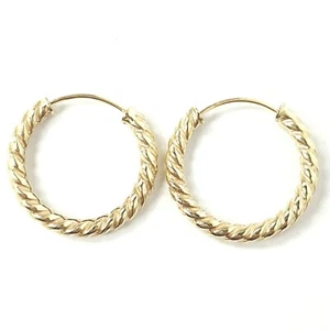 9ct Yellow Gold Sleepers Twisted Pattern Hoop Earrings 16mm SOLD AS A PAIR - Picture 1 of 12