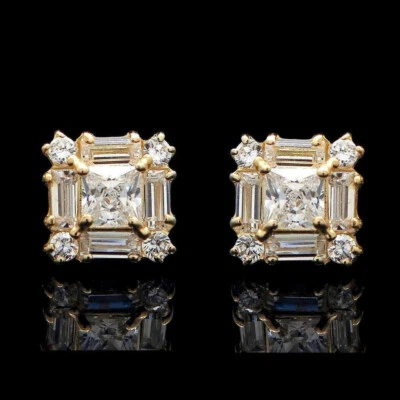 1CT Lab- Created Baguette & Round Diamond Stud Earrings In 14K Yellow Gold O - Image 1 of 3