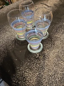 4 Gibson Pastel Candy Stripe Glassware Footed Glass Tumbler Milkshake - Picture 1 of 5
