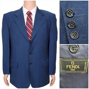 FENDI Suit Jacket Men's 40R Blue Linen Blazer 3 Button Sport Coat Italy - Picture 1 of 15