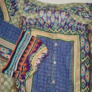 Figueroa & Flower Sz PL Colorful Boho Tunic Blouse 3/4 Sleeve Bohemian Sheer - Picture 1 of 13
